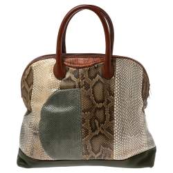 Pre Owned Celine Multicolor Python And Leather Dome Satchel