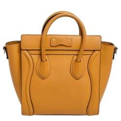 Pre Owned Celine Yellow Leather Nano Luggage Tote