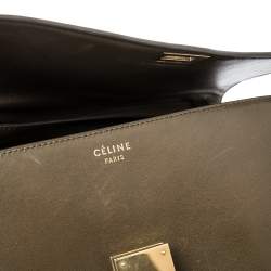 Pre Owned Celine Olive Green Leather Medium Classic Box Shoulder Bag