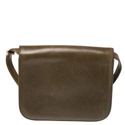 Pre Owned Celine Olive Green Leather Medium Classic Box Shoulder Bag