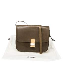 Pre Owned Celine Olive Green Leather Medium Classic Box Shoulder Bag