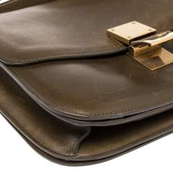 Pre Owned Celine Olive Green Leather Medium Classic Box Shoulder Bag