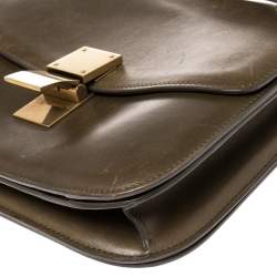 Pre Owned Celine Olive Green Leather Medium Classic Box Shoulder Bag