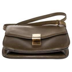 Pre Owned Celine Olive Green Leather Medium Classic Box Shoulder Bag