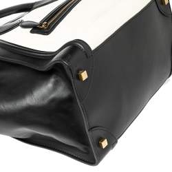 Pre Owned Celine White/Black Leather Mini Luggage Tote