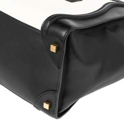 Pre Owned Celine White/Black Leather Mini Luggage Tote