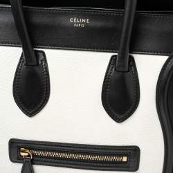 Pre Owned Celine White/Black Leather Mini Luggage Tote