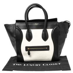 Pre Owned Celine White/Black Leather Mini Luggage Tote