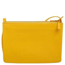 Pre Owned Celine Yellow Leather Large Trio Crossbody Bag