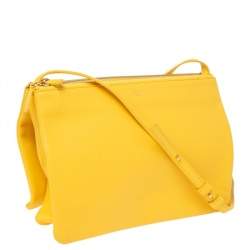 Pre Owned Celine Yellow Leather Large Trio Crossbody Bag