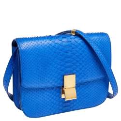 Pre Owned Celine Blue Python Medium Classic Box Shoulder Bag