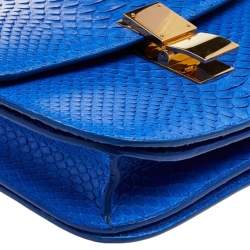 Pre Owned Celine Blue Python Medium Classic Box Shoulder Bag