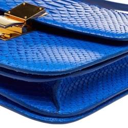 Pre Owned Celine Blue Python Medium Classic Box Shoulder Bag