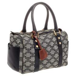 Pre Owned Céline Grey Macadam Canvas and Leather Boston Bag         