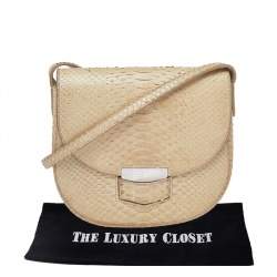 Celine Beige Python Leather Small Classic Box Shoulder Bag