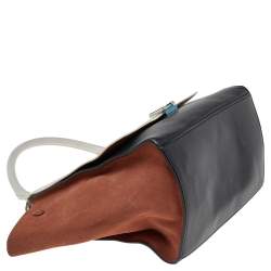 Pre Owned Celine Tricolor Leather and Suede Medium Trapeze Top Handle Bag
