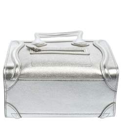 Pre Owned Céline Metallic Silver Leather Nano Luggage Tote