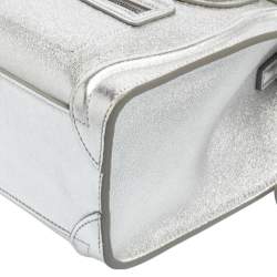 Pre Owned Céline Metallic Silver Leather Nano Luggage Tote