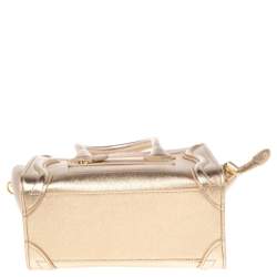 Pre Owned Céline Metallic Gold Leather Nano Luggage Tote