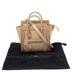 Pre Owned Céline Metallic Gold Leather Nano Luggage Tote