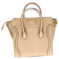 Pre Owned Céline Metallic Gold Leather Nano Luggage Tote