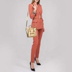 Pre Owned Céline Metallic Gold Leather Nano Luggage Tote