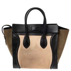 Pre Owned Celine Tri Color Leather and Nubuck Mini Luggage Tote