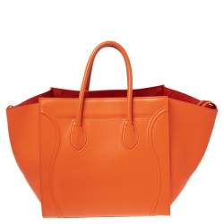 Pre Owned Celine Orange Leather Medium Phantom Luggage Tote