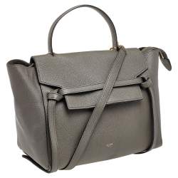 Pre Owned Celine Grey Leather Mini  Belt Top Handle Bag