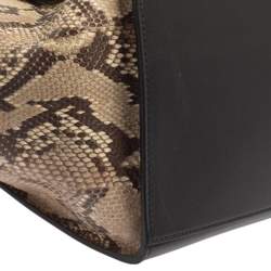 Pre Owned Celine Tri Color Leather and Python Medium Trapeze Top Handle Bag