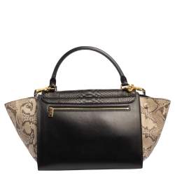 Pre Owned Celine Tri Color Leather and Python Medium Trapeze Top Handle Bag
