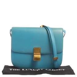 Celine Blue Leather Medium Classic Box Shoulder Bag