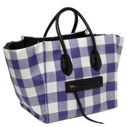Pre Owned Celine Tri Color Gingham Woven Straw and Leather Medium Phantom Luggage Tote