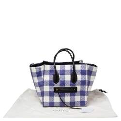 Pre Owned Celine Tri Color Gingham Woven Straw and Leather Medium Phantom Luggage Tote