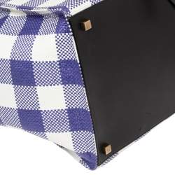 Pre Owned Celine Tri Color Gingham Woven Straw and Leather Medium Phantom Luggage Tote