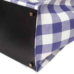 Pre Owned Celine Tri Color Gingham Woven Straw and Leather Medium Phantom Luggage Tote