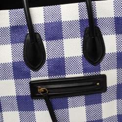 Pre Owned Celine Tri Color Gingham Woven Straw and Leather Medium Phantom Luggage Tote