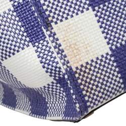 Pre Owned Celine Tri Color Gingham Woven Straw and Leather Medium Phantom Luggage Tote