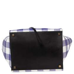 Pre Owned Celine Tri Color Gingham Woven Straw and Leather Medium Phantom Luggage Tote