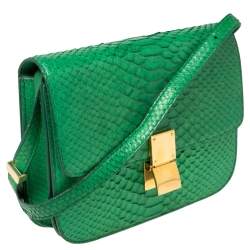 Pre Owned Celine Green Python Medium Classic Box Shoulder Bag
