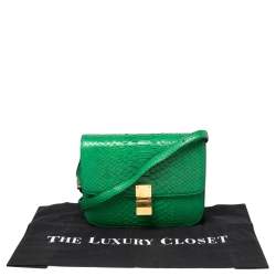 Pre Owned Celine Green Python Medium Classic Box Shoulder Bag