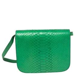 Pre Owned Celine Green Python Medium Classic Box Shoulder Bag