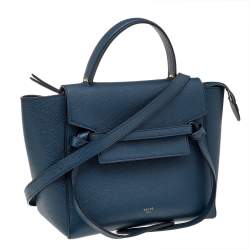 Pre Owned Celine Blue Leather Micro Belt Top Handle Bag