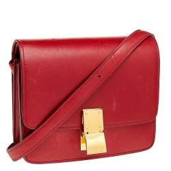 Celine Red Leather Small Classic Box Flap Bag