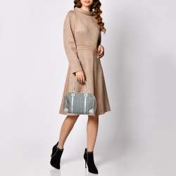 Pre Owned Celine Silver/Blue Macadam Fabric and Leather Satchel