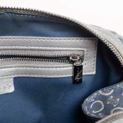 Pre Owned Celine Silver/Blue Macadam Fabric and Leather Satchel