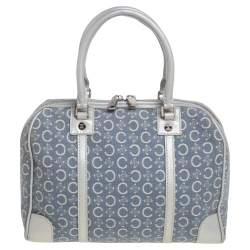 Pre Owned Celine Silver/Blue Macadam Fabric and Leather Satchel