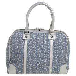 Pre Owned Celine Silver/Blue Macadam Fabric and Leather Satchel