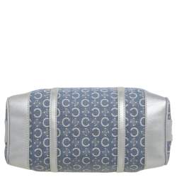 Pre Owned Celine Silver/Blue Macadam Fabric and Leather Satchel