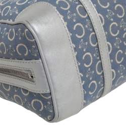 Pre Owned Celine Silver/Blue Macadam Fabric and Leather Satchel